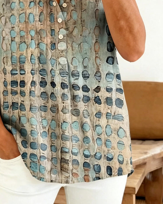 Casual Gestippelde Blouse Met Knoppen