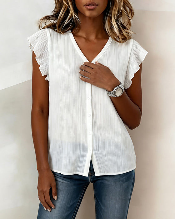 Blouse Geplooid V-hals Knoopsluiting