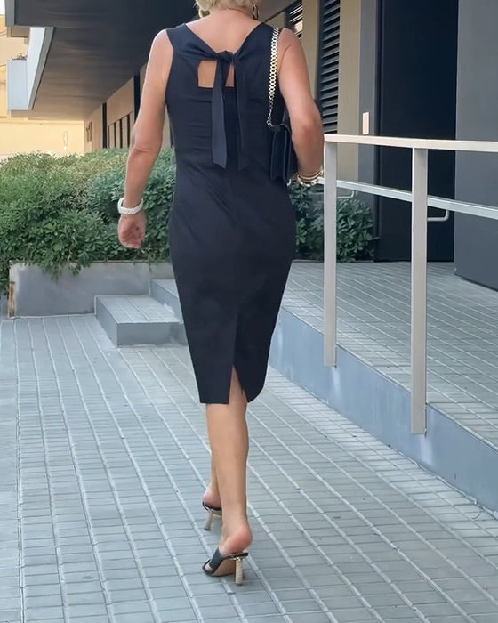 Jurk Vierkante Hals Effen Kleur