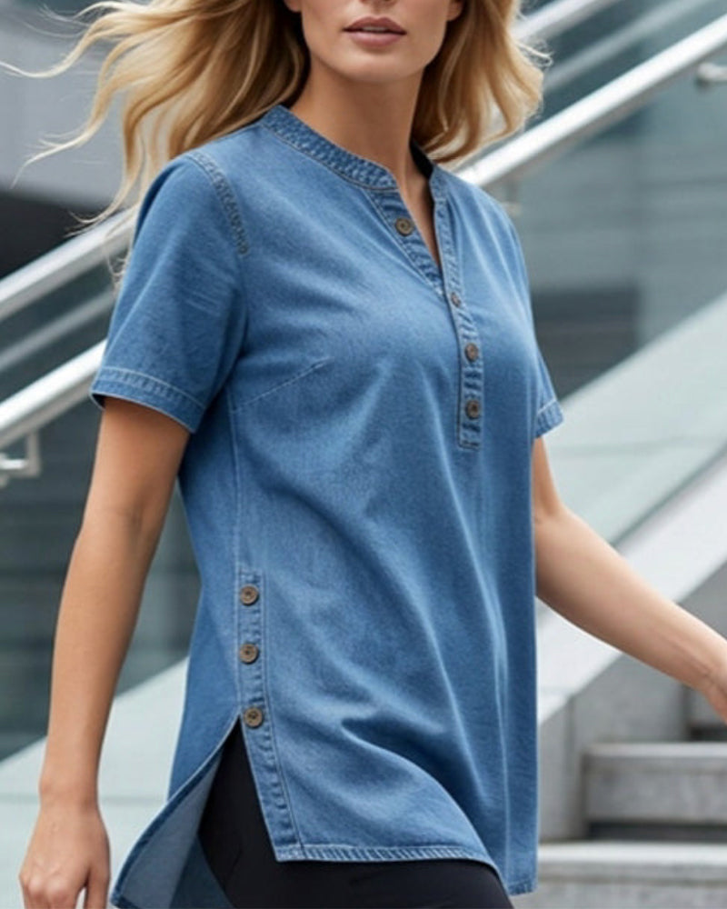Casual Blouse Effen Kleur Korte Mouwen