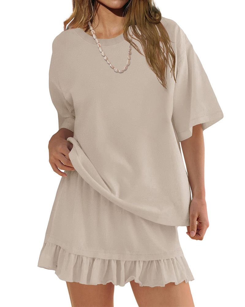 Tweedelige Set Ronde Hals Effen Kleur