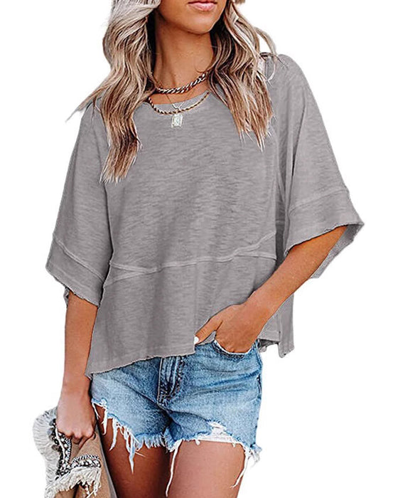 T-Shirt Paneel Effen Kleur Uitlopende Mouw