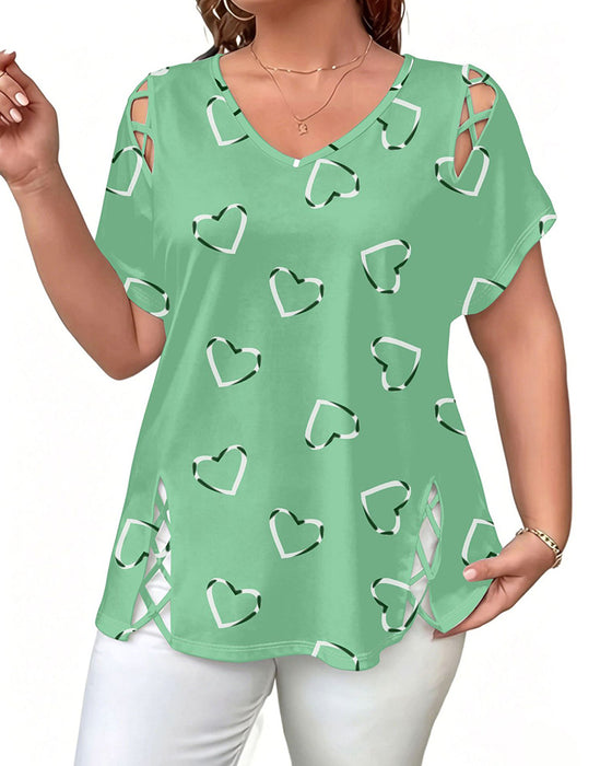 T-Shirt Hartpatroon Geënt Korte Mouw