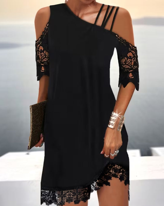 Off-Shoulder Jurk Met Modieus Kanten Patchwork