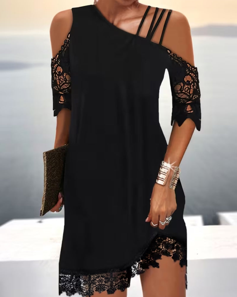 Off-Shoulder Jurk Met Modieus Kanten Patchwork