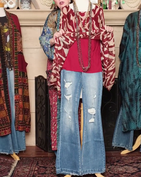 Blouse Vleermuismouw Print Lange Mouw