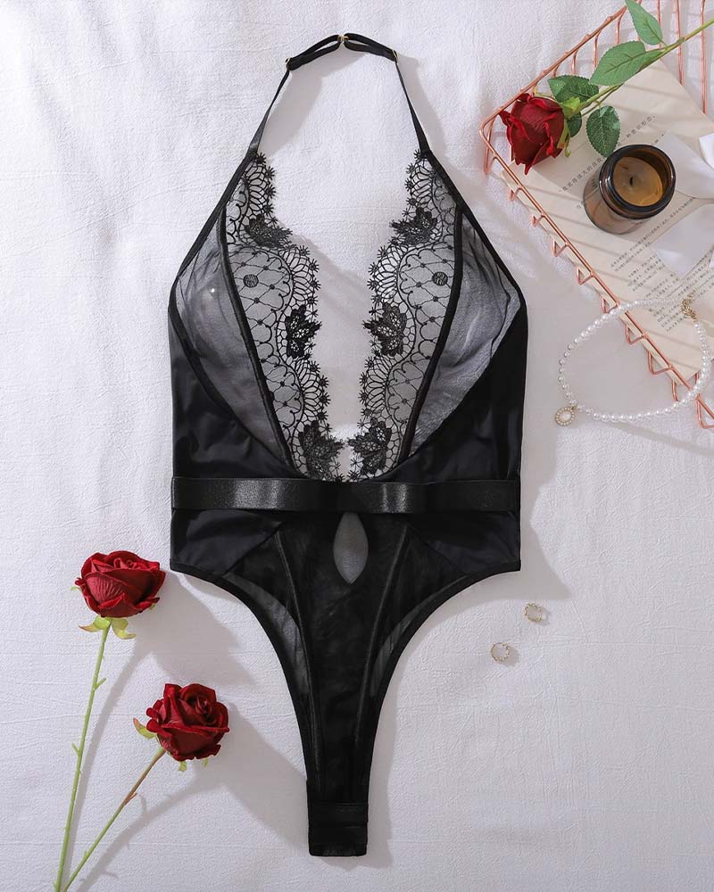 Doorzichtige Rugvrije One-Piece Lingerie Met Uitsnijdingen