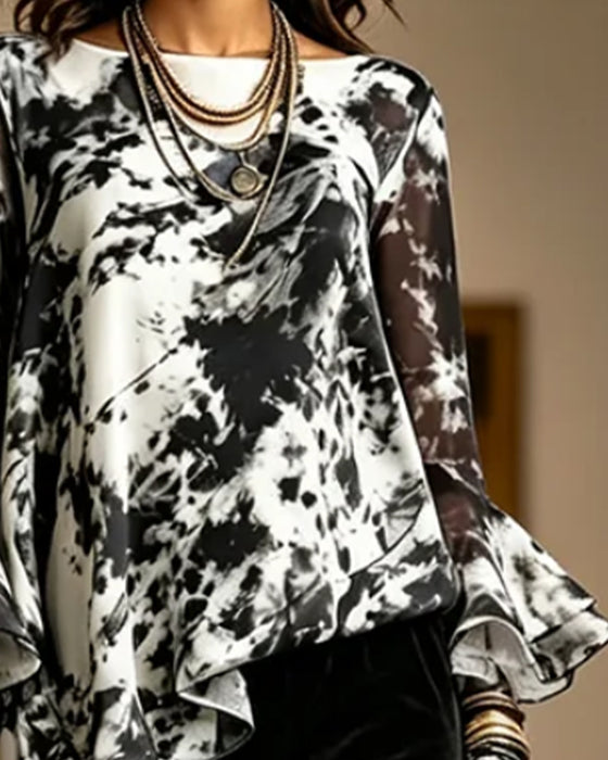 Blouse Inkt Tie-Dye Ruffle