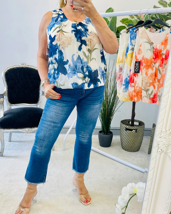 Tanktop Mouwloos Bloemig Plooi