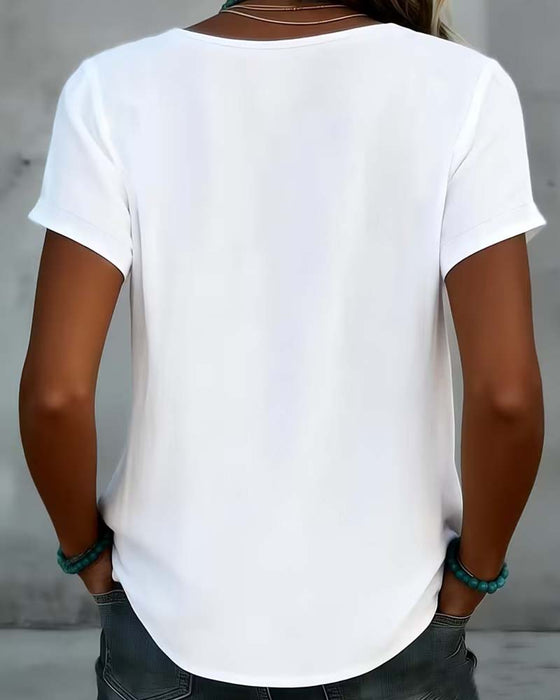 Blouse V-Hals Hollow Out Effen