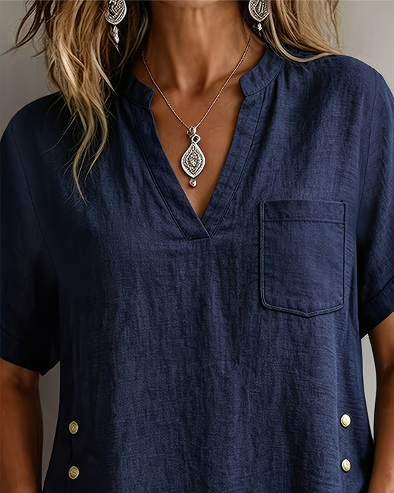 Blouse V-Hals Korte Mouw Los