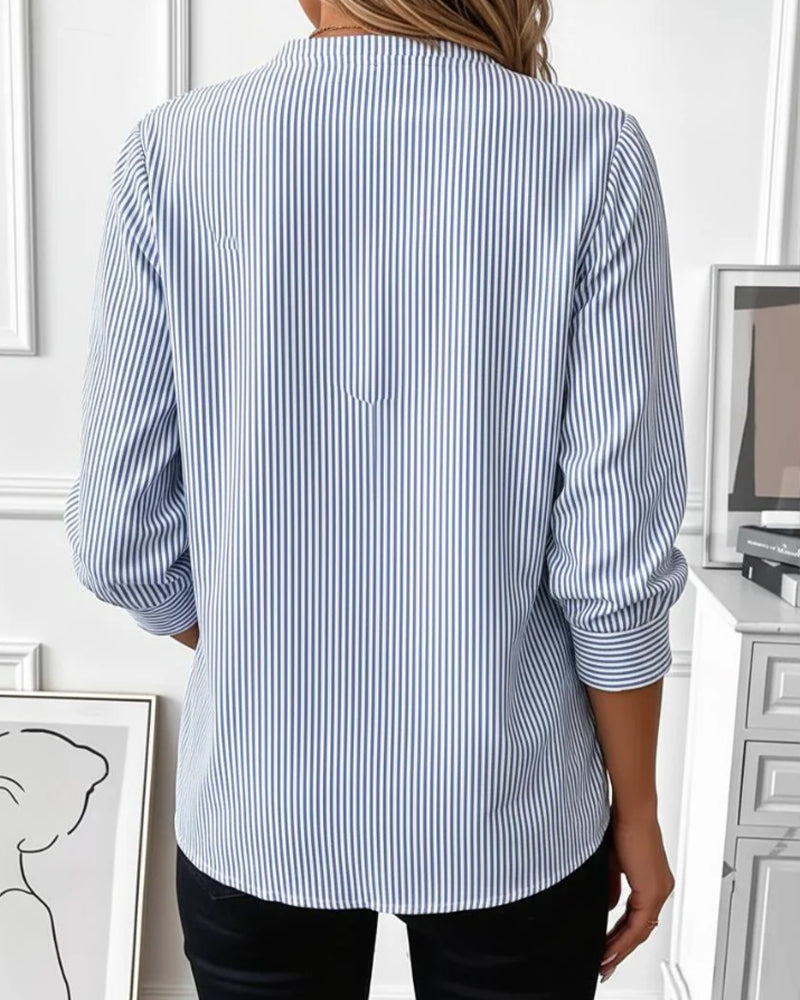 Blouse Gestreept Patchwork Rits Dicht