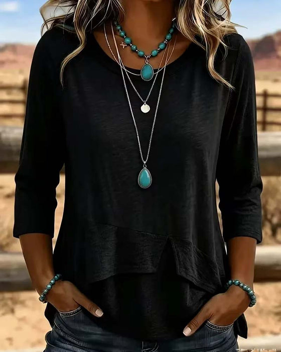 Top Crew Hals Patchwork Asymmetrische Zoom