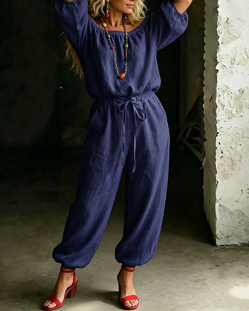 Jumpsuit Off-Shoulder Strik In De Taille Getailleerde Taille