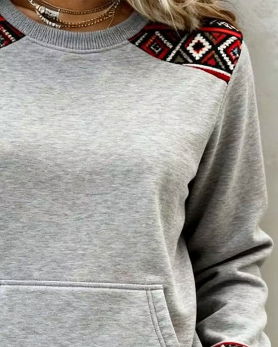 Sweatshirt Ronde Hals Argyle Kleurblok Zak
