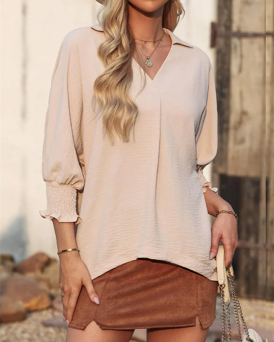 Blouse V-Hals Loose Fit 3/4-Mouw