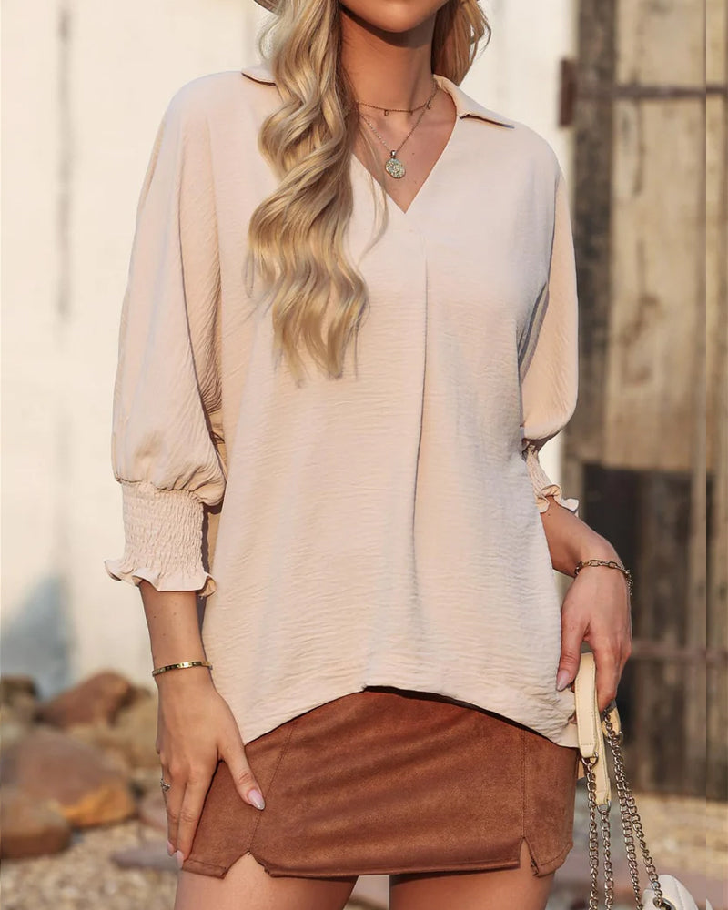 Blouse V-Hals Loose Fit 3/4-Mouw