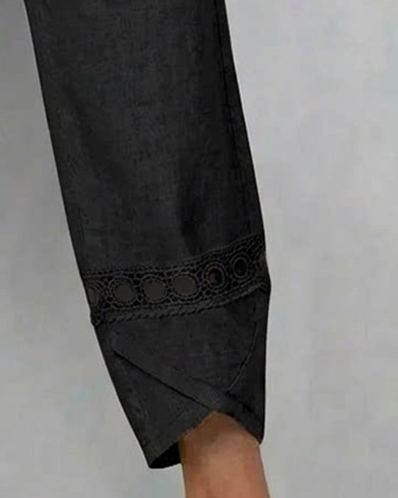 Broek Effen Opengewerkt Casual