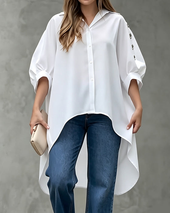 Blouse Los Uitgesneden Knoop Onregelmatig
