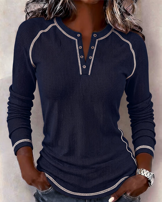 Top Wafel Henley Lange Mouw
