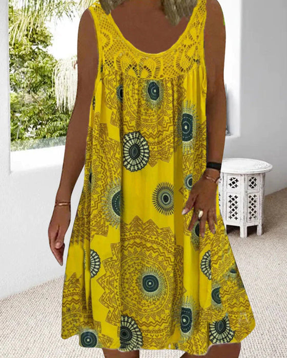 Zomerjurk voor dames met mouwloze print met o-hals