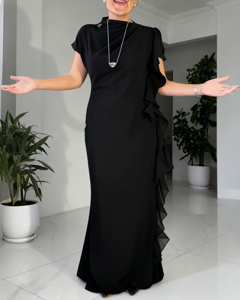 Modieuze Effen Jurk Met Ruchesdesign