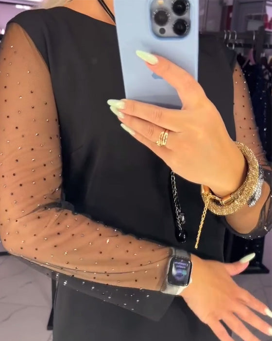 Jurk Ronde Hals Transparant Netwerk Stiksel