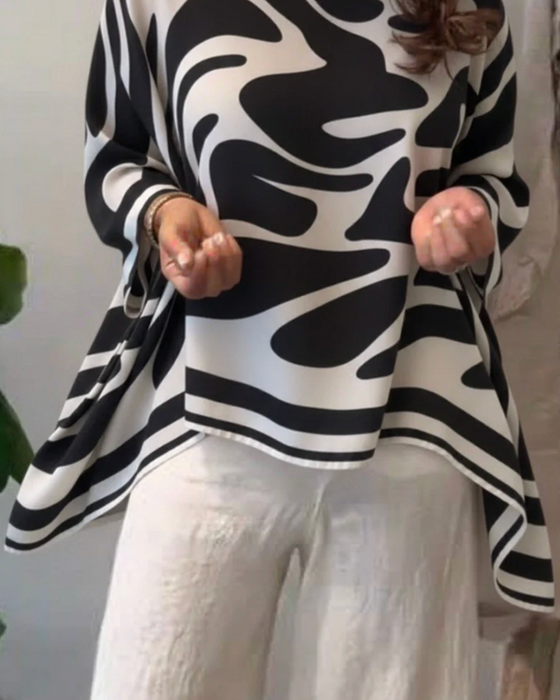 Blouse Zebrapatroon Vleermuismouwen Ronde Hals