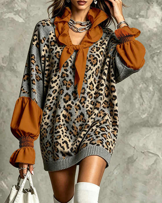 Sweaterjurk Luipaard Patchwork Casual
