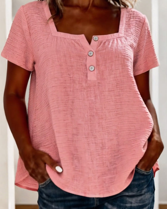 T-Shirt Texturé Carré Encolure Manche Courte