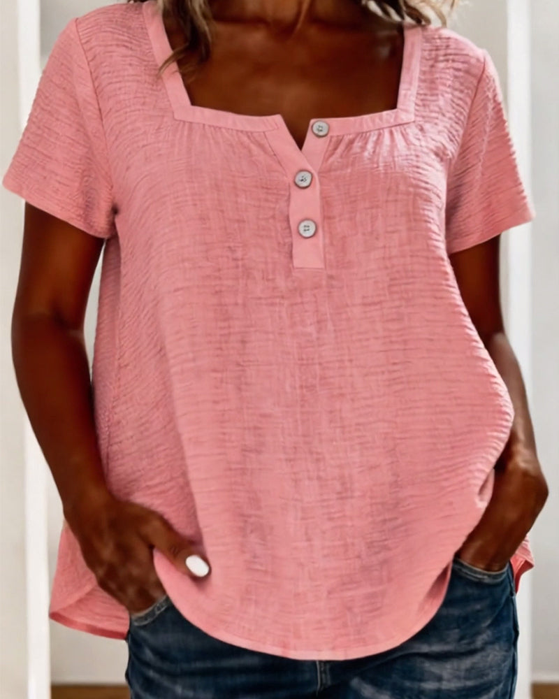 T-Shirt Texturé Carré Encolure Manche Courte