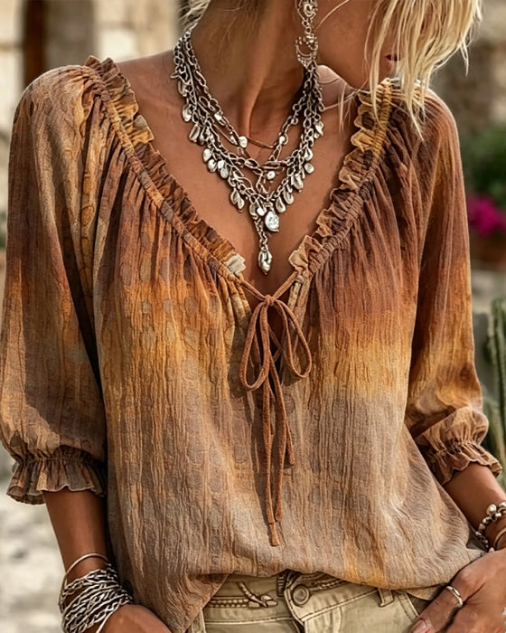 Blouse V-Hals Verloop Vetersluiting