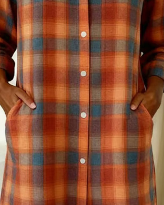 Jurk Overhemd Revers Ruit Knoopsluiting