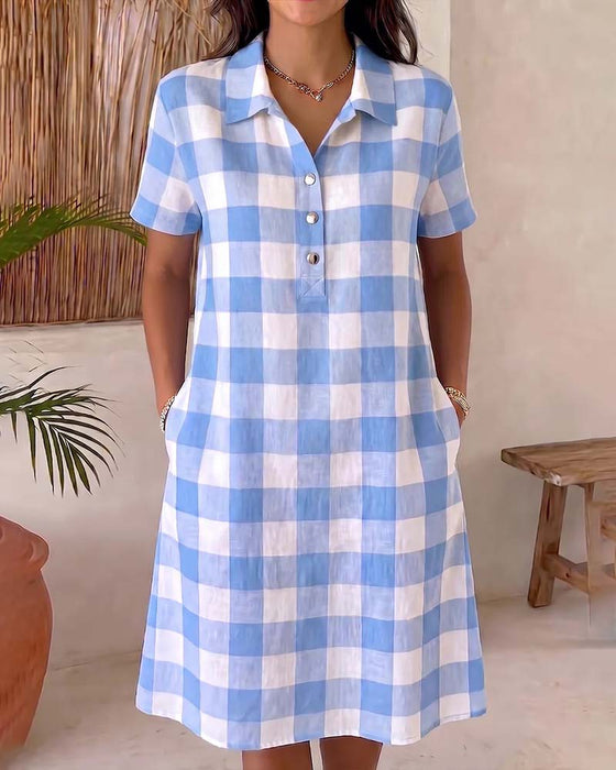 Jurk Knoopsgat Blauw En Wit Ruit