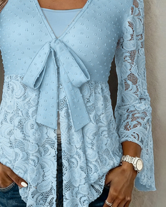 Effen Blouse Met Klokmouwen En V-Hals