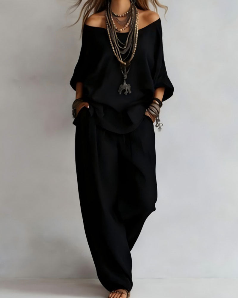 Set Off-Shoulder Wijde Broek Tweedelig