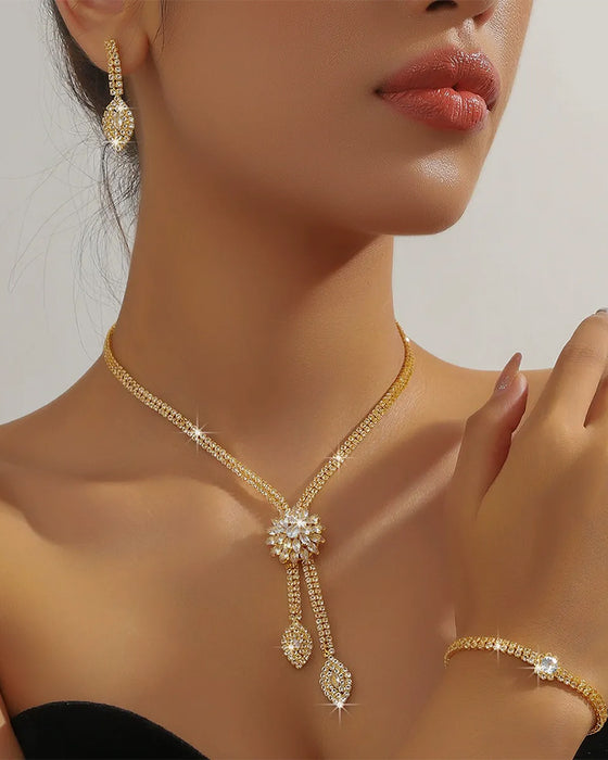 🌼✨ Dames Sieraadset Met Zirkonia Bloem