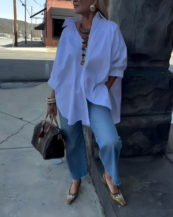 Overhemd Mode Losse Pasvorm Gekraagd