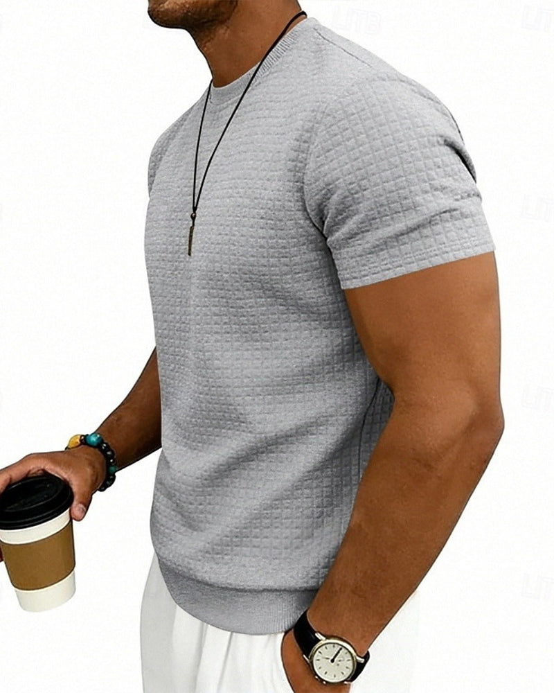 T-Shirt Geribbeld Rondhals Korte Mouw