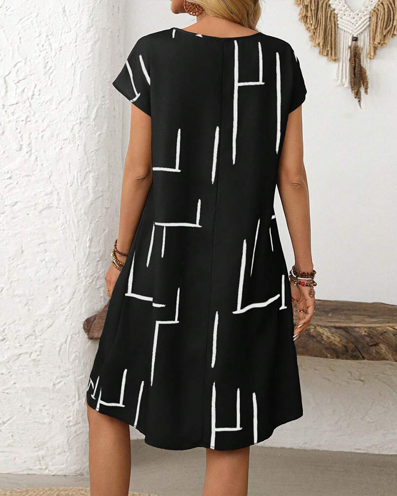 Jurk Abstracte Lijn Katoen En Linnen