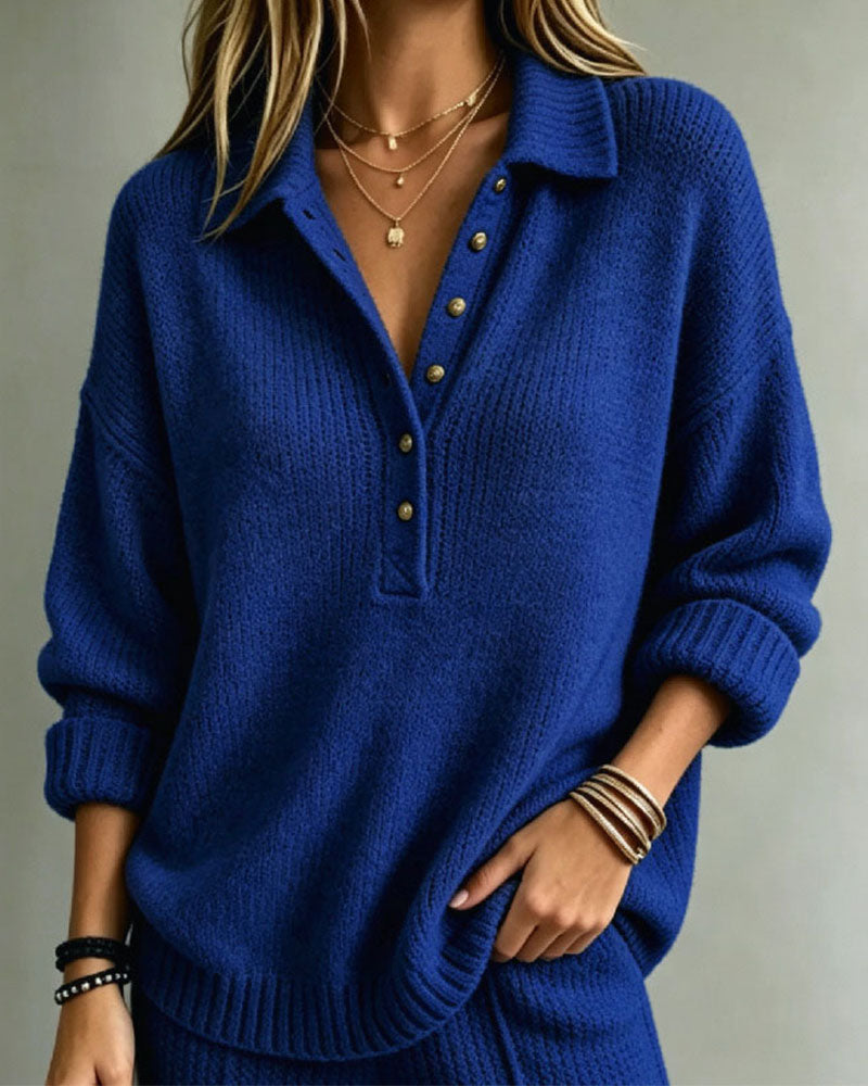 Pullover Revers Geknoopt Effen