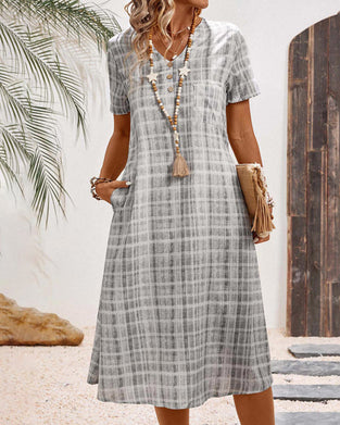 Jurk Korte Mouw Geruit Casual