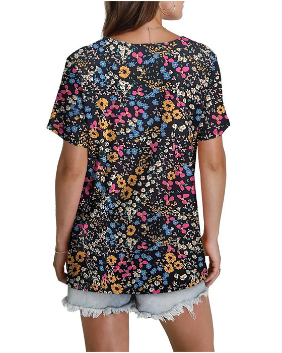 Blouse Bloemen V-Hals Korte Mouw