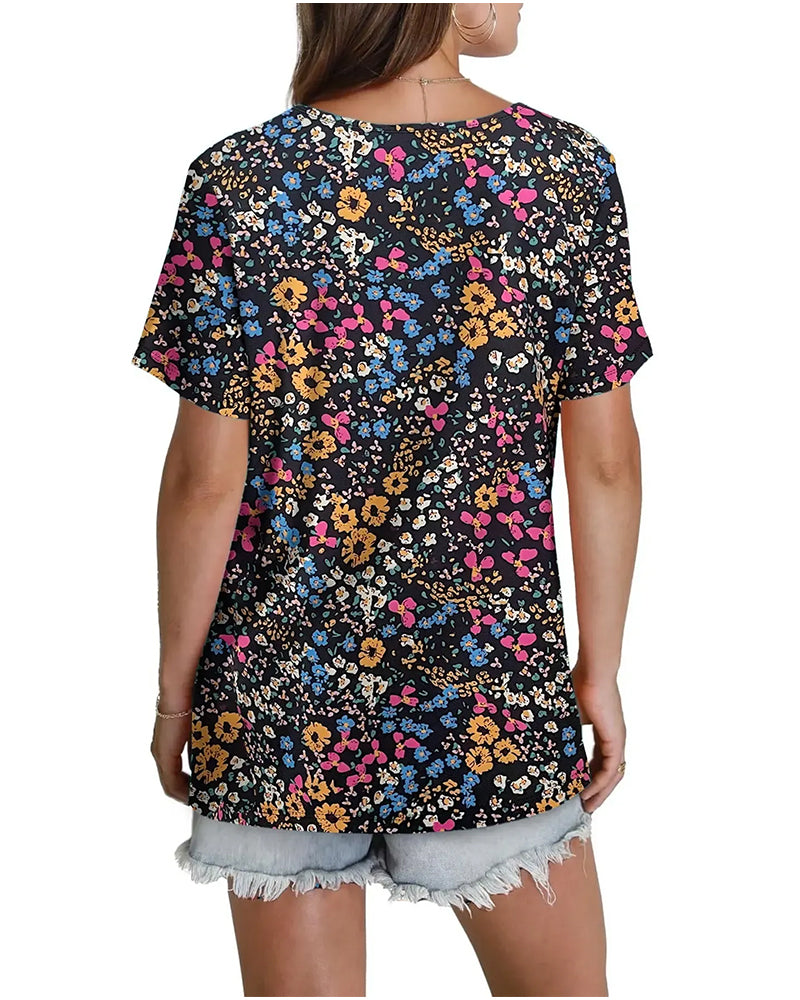 Blouse Bloemen V-Hals Korte Mouw