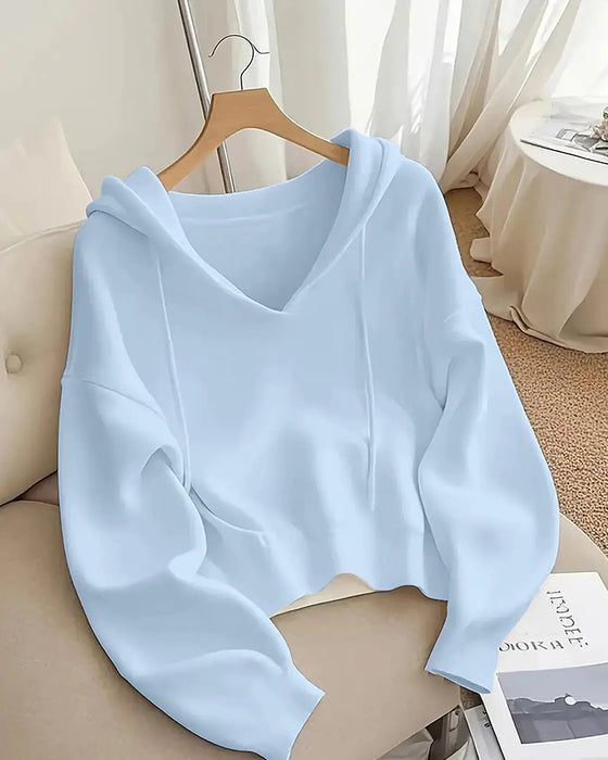 Pullover Kort V-Hals Met Capuchon