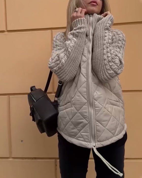 Effen kleur jas met hoge kraag en ritssluiting