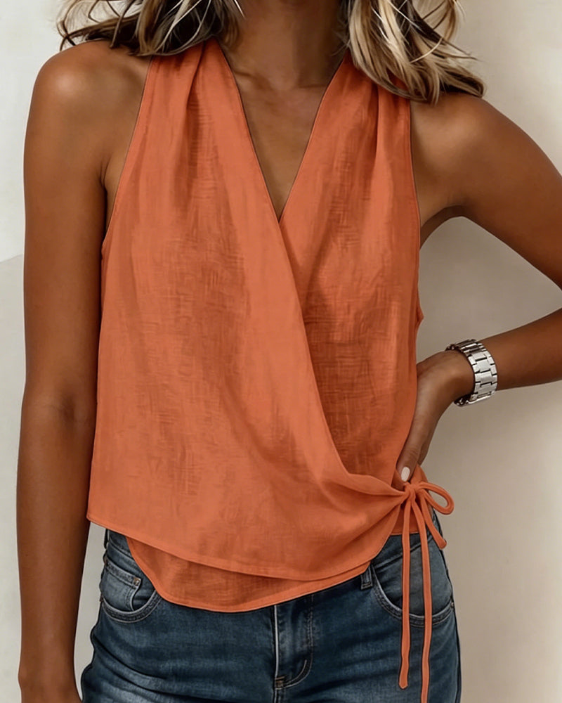 Blouse Effen Mouwloos Halternek