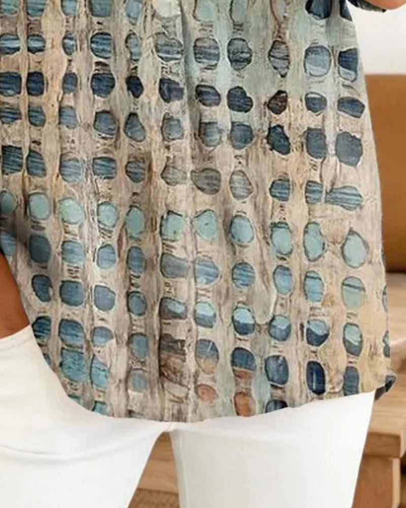 Blouse Stippenprint Knoop Half Knoopsluiting
