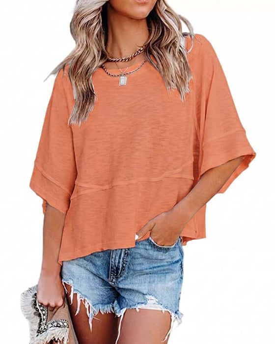 T-Shirt Zonder Split Gelapt Effen Klokmouw