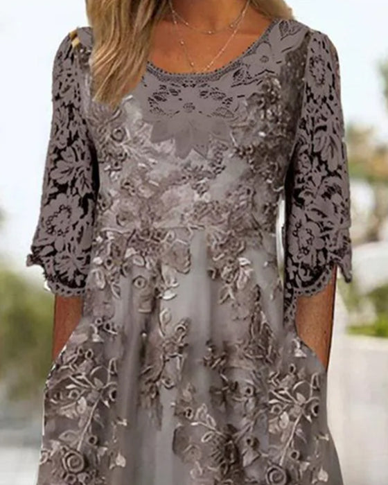 Jurk Met Ronde Hals En Drie-Kwart Mouwen